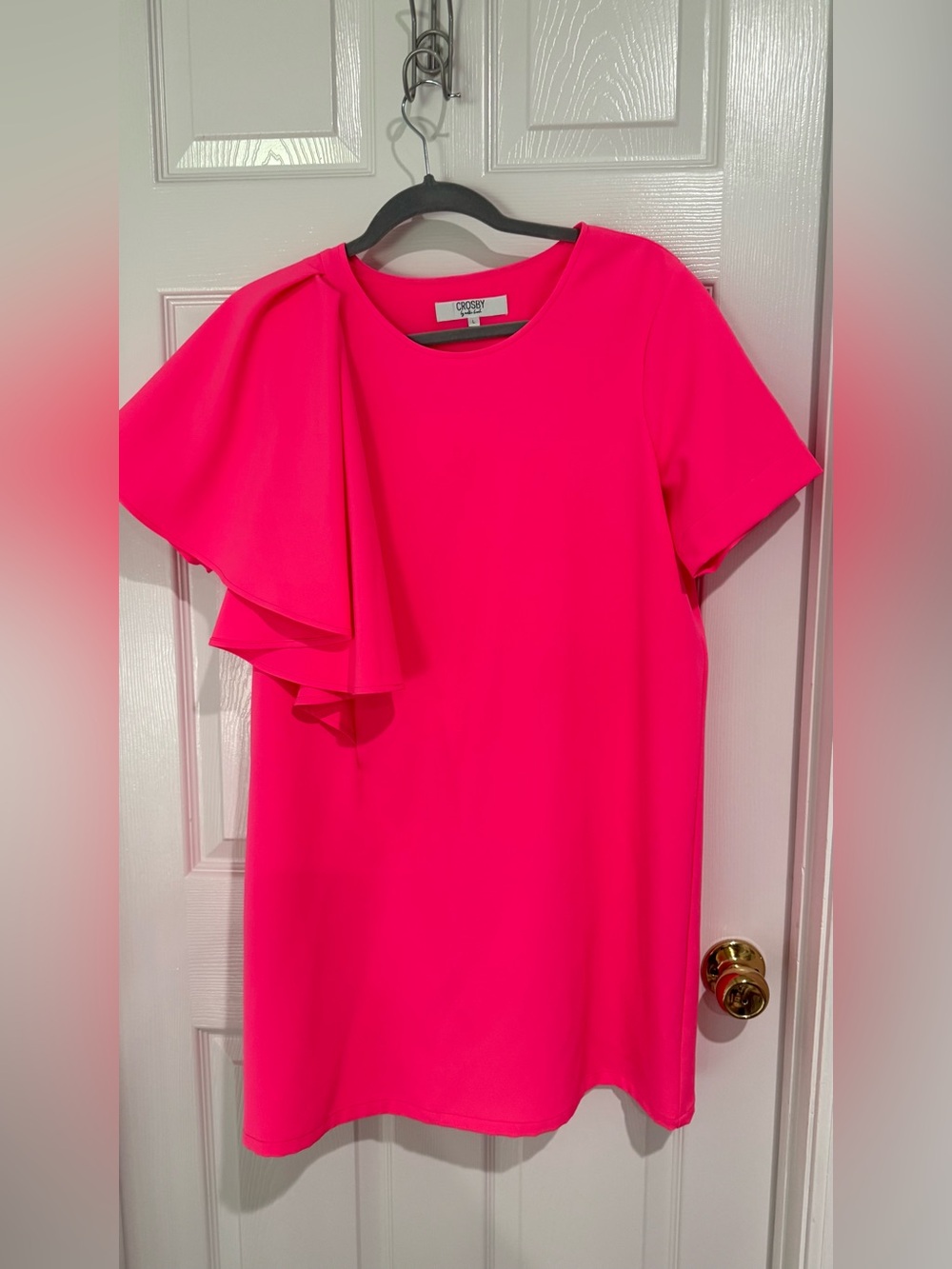 Crosby Hot Pink Ruffle Sleeve Shift Dress
